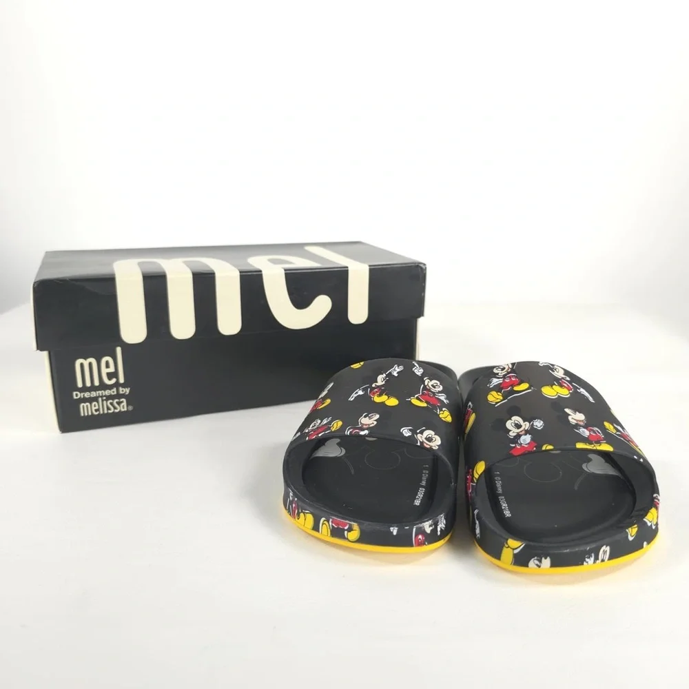 MINI MELISSA Unisex Black Beach Slide III Mickey‎ & Fiends Sandals Size 2 KIDS